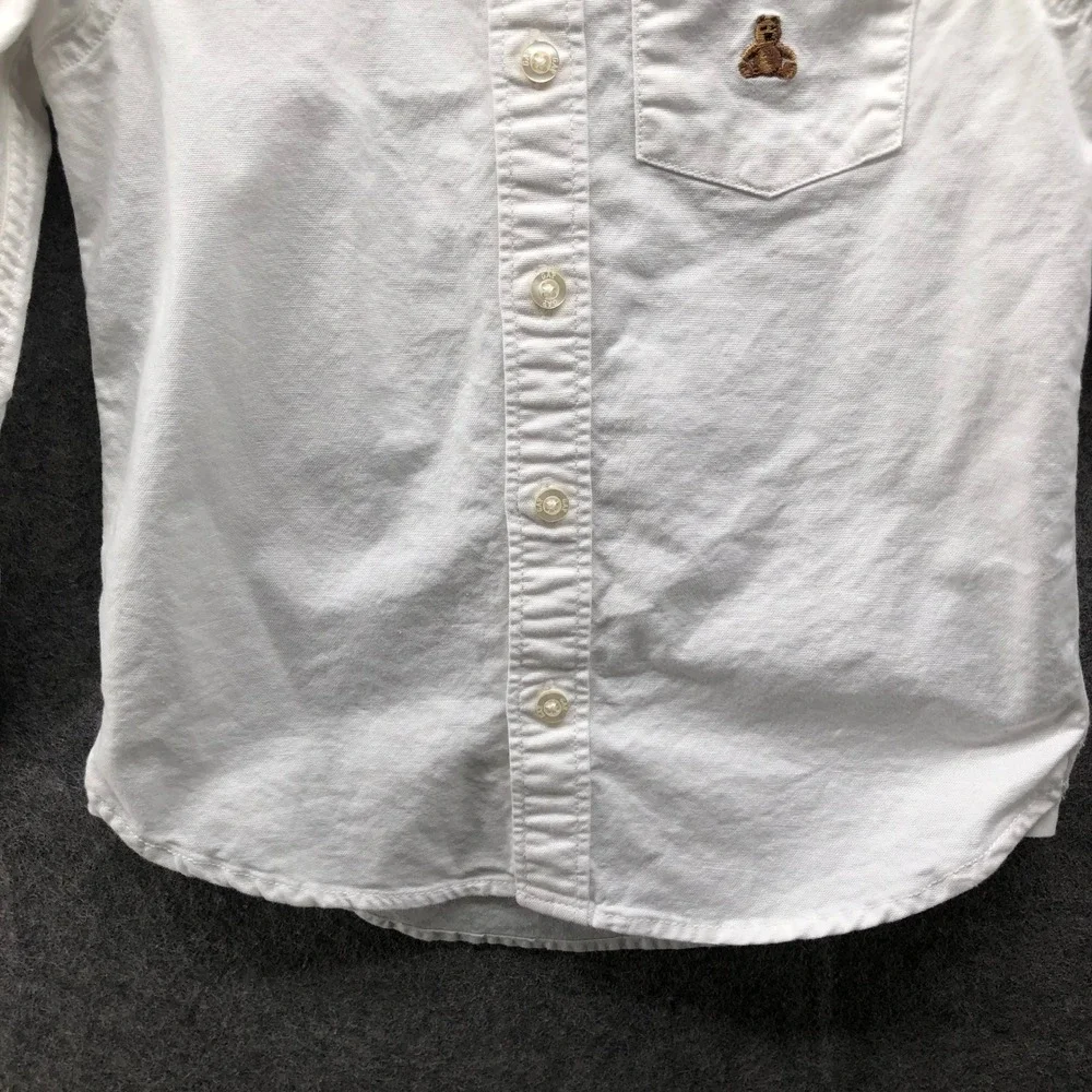 Gap Boys 5T White Oxford Shirt Long Sleeve‎ Organic Bear Embroidered Button